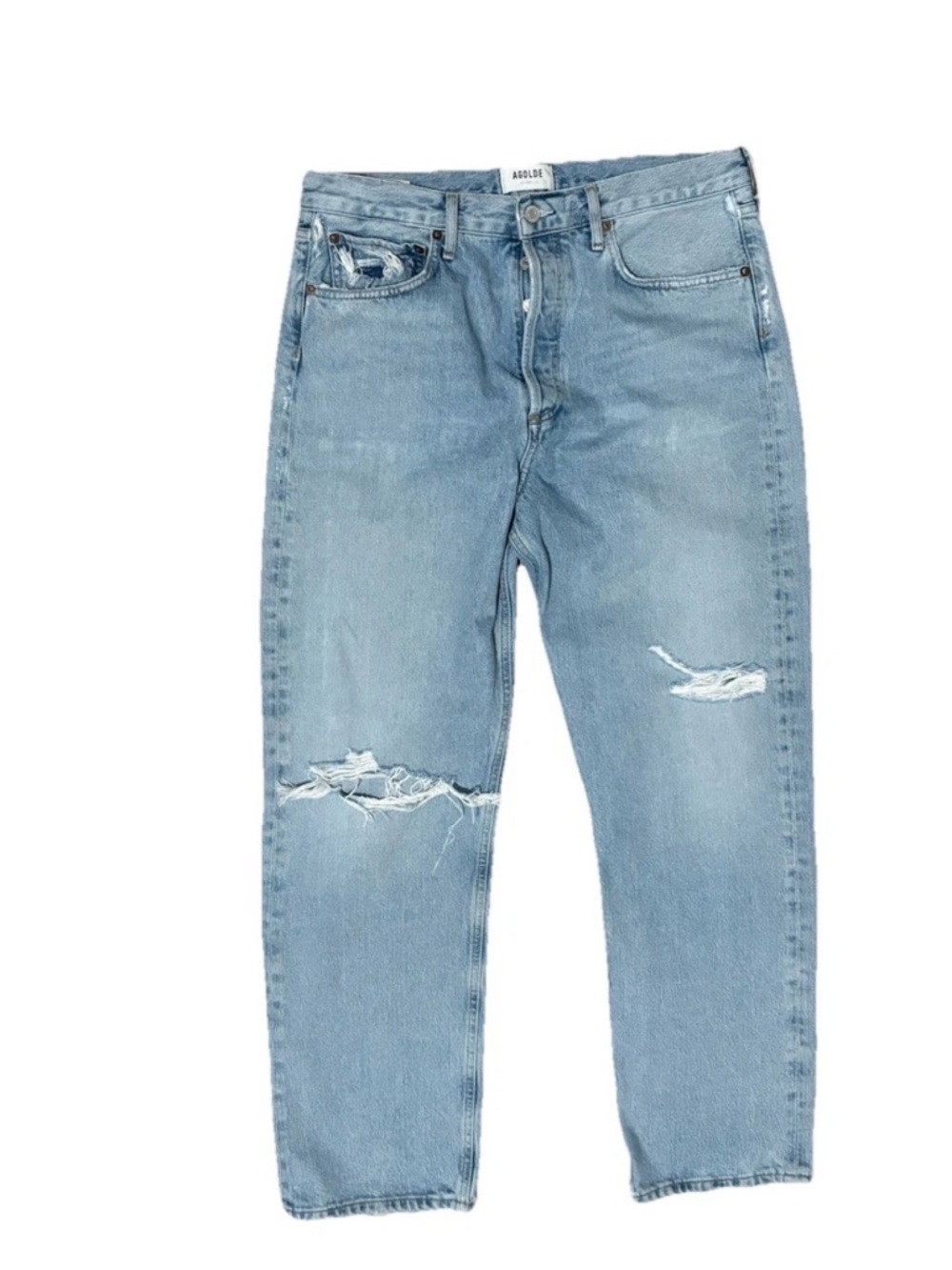 Agolde Light Blue Distressed Straight Leg Jeans| 90s Jean| Straight Leg